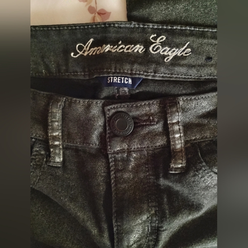 American Eagle Outfitters Black Metallic STRETCH Jeggings • SIZE 2 Regular